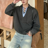 Vネックレースアップカットソー(3COLOR)CT1166