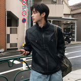 スタンドカラーフェイクレザージャケットCJ1086