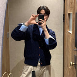 アクセントボタンケーブルニットカーディガンCT1201