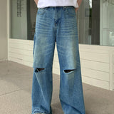 ダメージワイドレッグデニムパンツ(2COLOR) CB1054