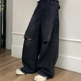 ダメージワイドレッグデニムパンツ(2COLOR) CB1054