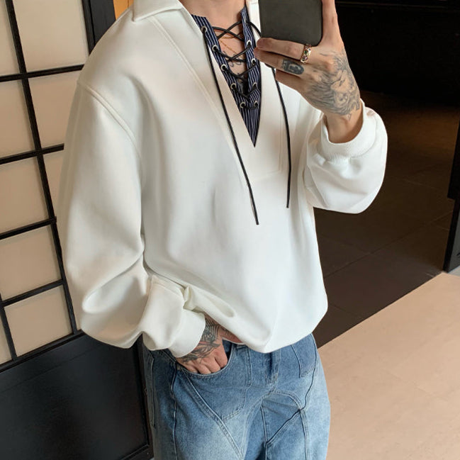 Vネックレースアップカットソー（3COLOR）CT1166