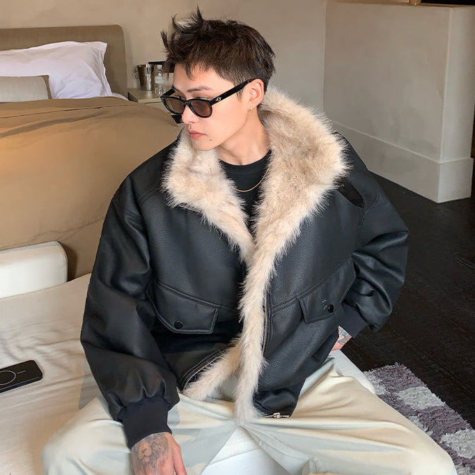 ファーカラーレザージャケット（2COLOR）CJ1053