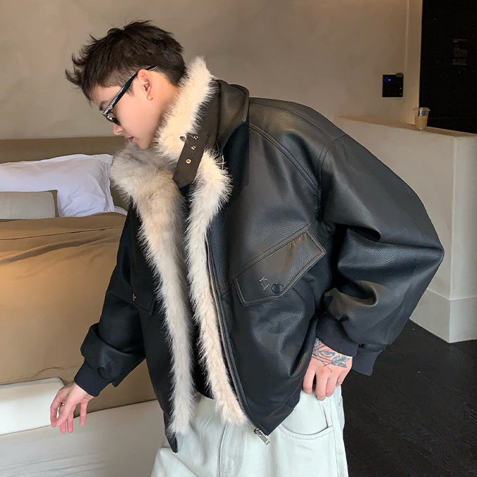 ファーカラーレザージャケット（2COLOR）CJ1053