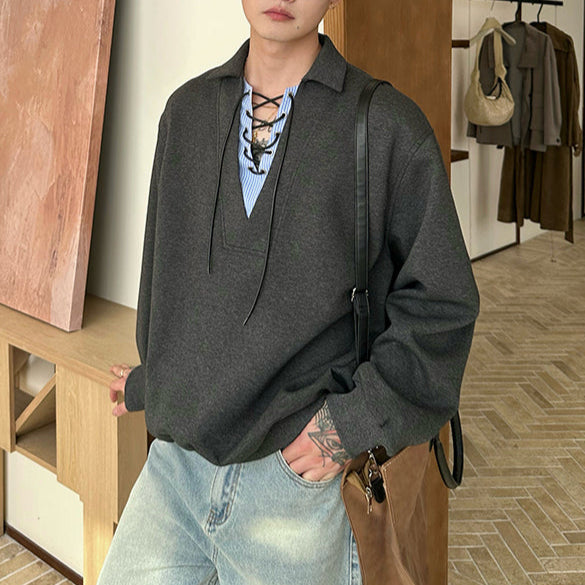 Vネックレースアップカットソー（3COLOR）CT1166