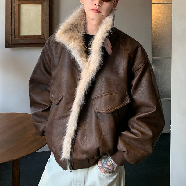 ファーカラーレザージャケット（2COLOR）CJ1053