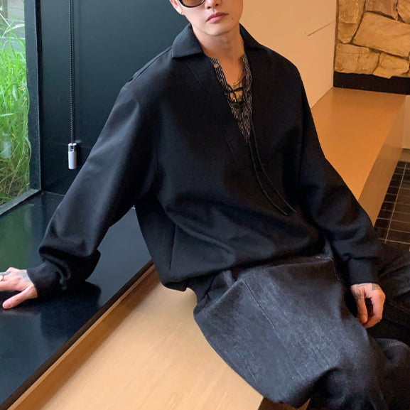Vネックレースアップカットソー（3COLOR）CT1166